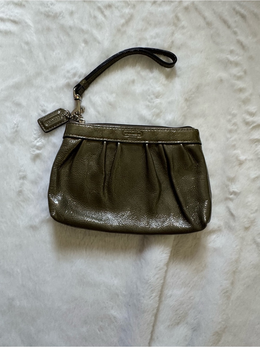 Coach Metallic Olive Leather Wristlet